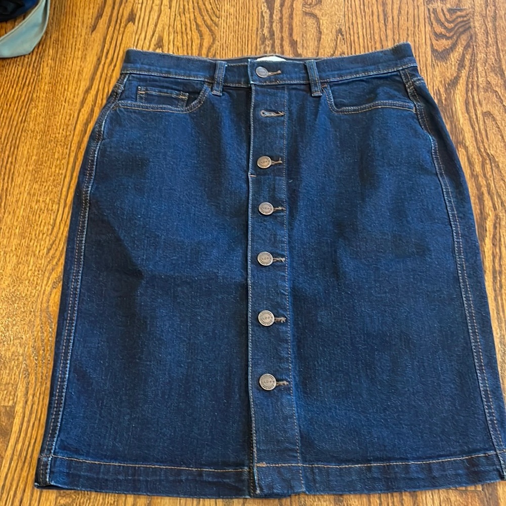 Loft dark wash denim skirt with button detailing